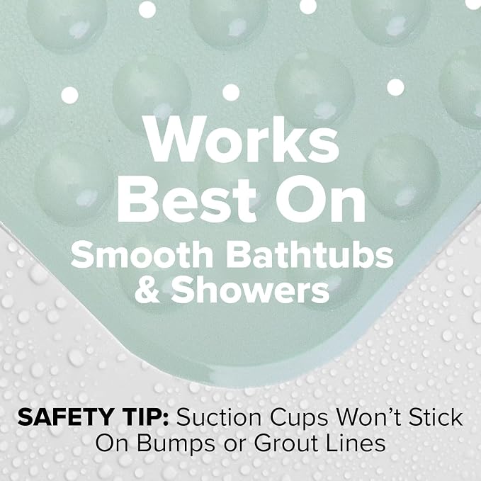 SlipX Solutions Power Grip Extra Long Bath Tub & Shower Mat 39x16, Wet Floor Non-Slip for Elderly & Kids Bathroom, 30% Longer Bathtub Mats, 200 Suction Cups, Drain Holes (1, Seafoam Green)