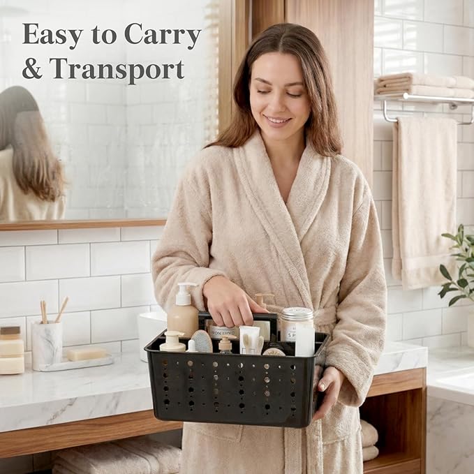 Lifewit Shower Caddy Portable, Caddy Organizer with Handle and Adjustable Dividers, Plastic Shower Basket for Dorm Room Essentials, College, Bathroom, Black, 2 Packs