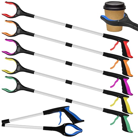 6-Piece Heavy-Duty Trash Collection Tool - 32-Inch Lightweight Telescopic Grabber Ergonomic Handle, Non-Slip Grip | Multi-Purpose Mobility Aid for Seniors