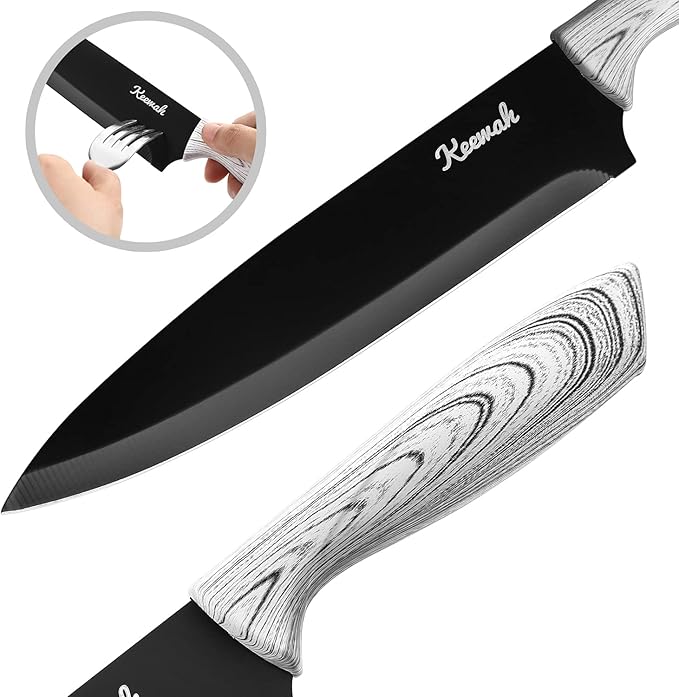 Keewah 19 Pieces Kitchen Knife Set, 15 Stainless Steel Knives with Wood Texture Handle, Acrylic Stand, Scissors, Peeler and Knife Sharpener