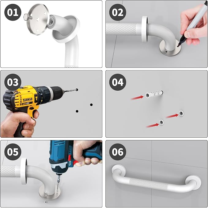 16 Inch Oil Rubbed White Shower Grab Bar w/Anti Slip Grip, ZUEXT Stainless Steel Bath Grab Bar,Bathroom Balance Bar, Wall Mount Safety Handrail Support, Handicap Injury Elderly Senior Assist Handle