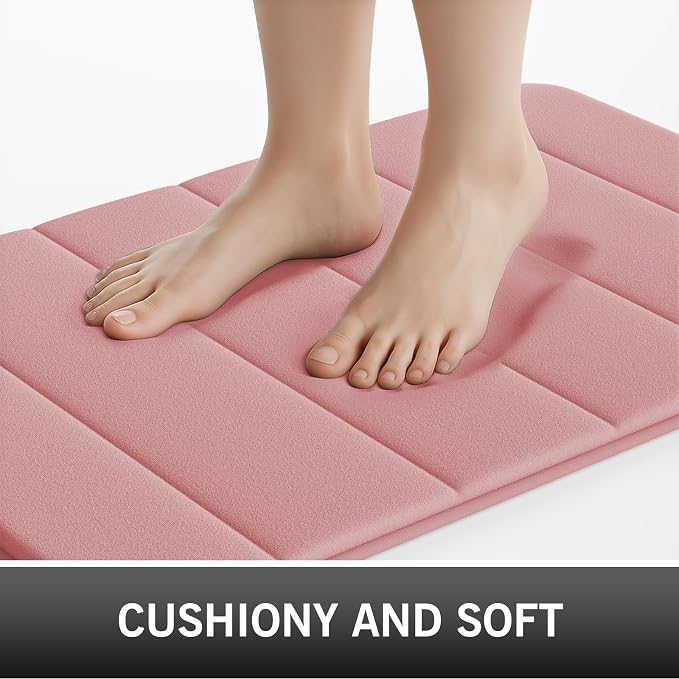 Bathroom Rugs Set 2 Piece Memory Foam Bath Rugs Non-Slip Bath Mat,Washable Room Mats,Absorbent Shaggy Rugs Super Soft Kitchen Mats, Batroom Carpets for Bathroom,Tub,Shower Home Decor（Coral Pink）