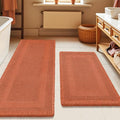 Upgrade Waffle Bath Mat Set 2 Piece, Boho Bathroom Rugs Absorbent Non Slip, Ultra Soft Bathroom Mat, Machine Washable Knit Bath Rugs with Tassels for Bathroom, Bedroom, Kitchen, Shower, Burnt Orange