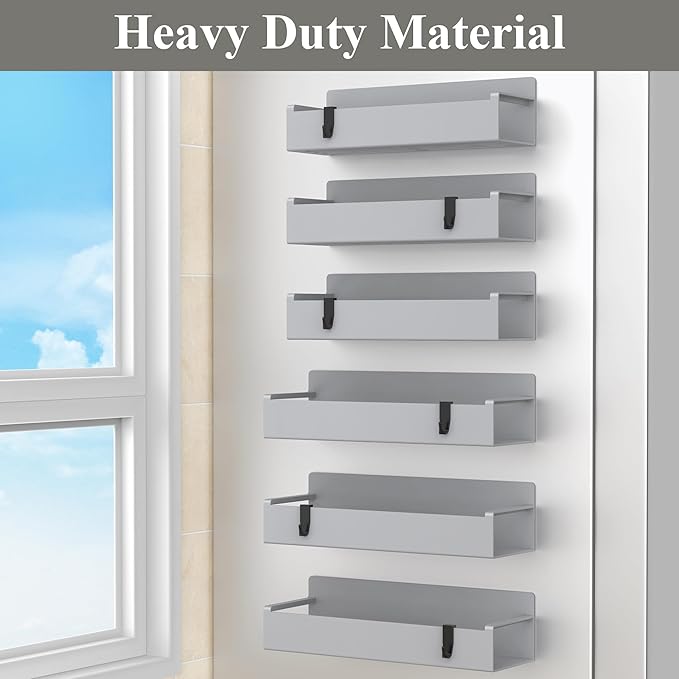 HuggieGems 6 Pack Magnetic Spice Rack Organizer for Refrigerator and Oven, Silver Fridge Organizers and Storage for Kitchen