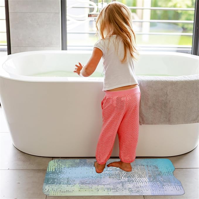 Turquoise Bathtub Mat Non Slip 40x16in Extra Long Anti Slip Bath Mat for Tub Modern Tub Mat Abstract Art Bath Tub Shower Mat with Large Drain Holes and Suction Cups Textured Quality Bathroom Decor