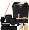 XLHOMO Bathroom Set Black Bathroom Trash Can, 9 Piece Bathroom Decor Toothbrush Holder, Cup, Lotion Dispenser, Tray, Soap Dish, Toilet Brush, Qtip Holder