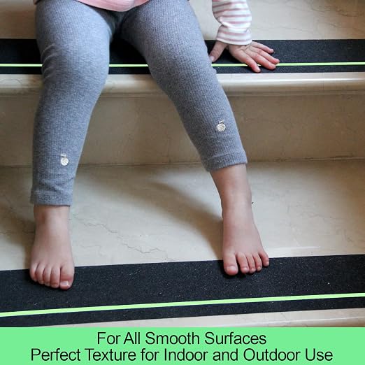 Anti Slip Tape with Glow in Dark Stripe for Stairs, 4”x42ft, Grip Tape for Stairs Steps for Outdoor/Indoor, Waterproof Non Slip Strips for Stair Treads, High Traction, Easy Install
