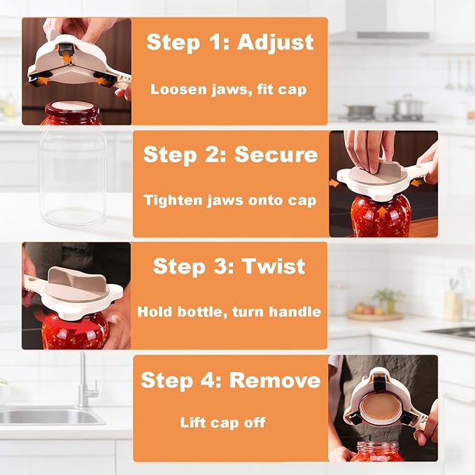 Jar Opener for Weak Hands & Seniors with Arthritis, Adjustable Lid Remover for Bottles, Easy Grip Can Opener Manual