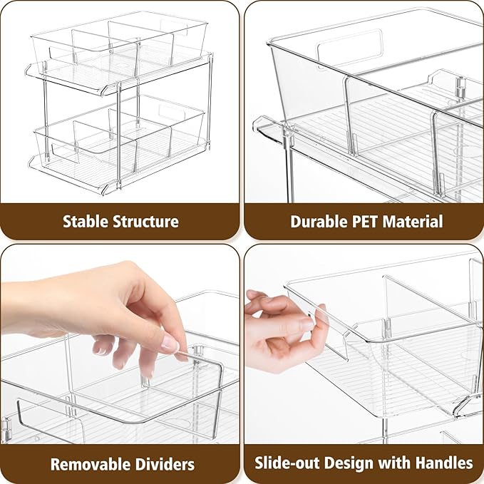 Fabspace Bathroom Organizers and Storage, 2 Tier Under Sink Organizers, Vanity Countertop Pull-out Cabinet Organizer, Storage Container, Multi-Purpose Kitchen Pantry Organization with Dividers,2 Packs