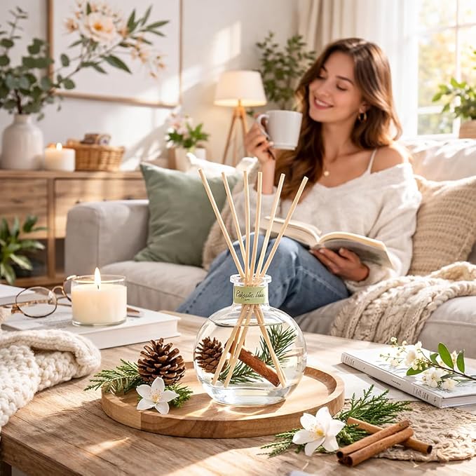 Cedar Wood & White Musk Essential Oil Reed Diffuser for Home&Office, Luxury Hotel Collection Diffuser Oil Inspired by Ritz Carlton, Bathroom,Bedroom&Living Room Shelf Decor,Non-Toxic & Gift Ready