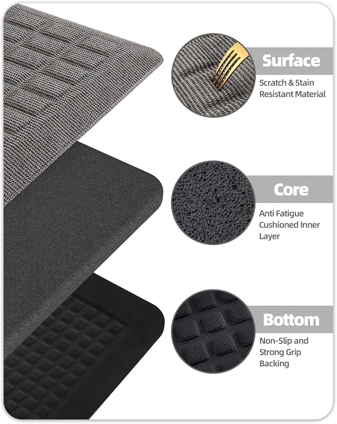 Color&Geometry 0.9 Inch Extra Thick Anti Fatigue Kitchen Floor Mat, High-Density Supportive Foam Standing Desk Mat, Waterproof Non-Slip Comfort for Sink, Office, Laundry, 20"x39", Grey