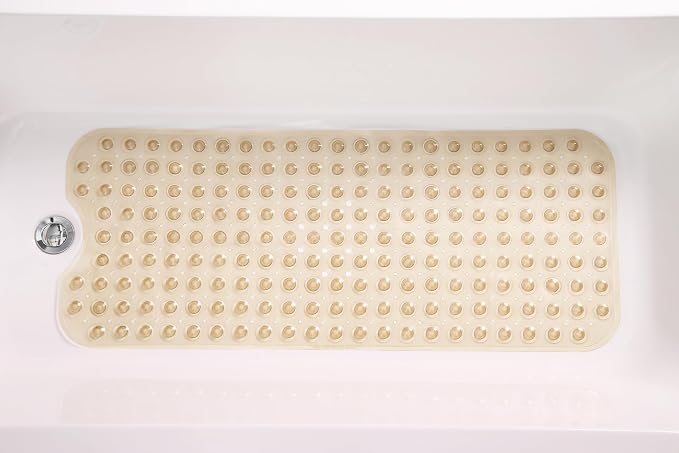 Extra-Long Non-Slip Bathtub & Shower Mat 39”x16” (Smooth/Non-Textured Tubs Only) Safe, Clean, Machine-Washable, Superior Grip&Drainage, Vinyl, Transparent Light Brown