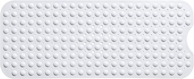 Extra-Long Non-Slip Bathtub & Shower Mat 39”x16” (Smooth/Non-Textured Tubs Only) Safe, Clean, Machine-Washable, Superior Grip&Drainage, Vinyl, Opaque White