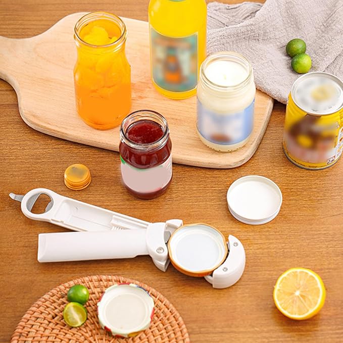 Retractable Jar Opener Multifunctional 3 in 1 Can Opener, Jar Gripper, Soda Can Opener Kitchen Gadgets for Weak Hands, Senior Arthritis, Long Nails(White)