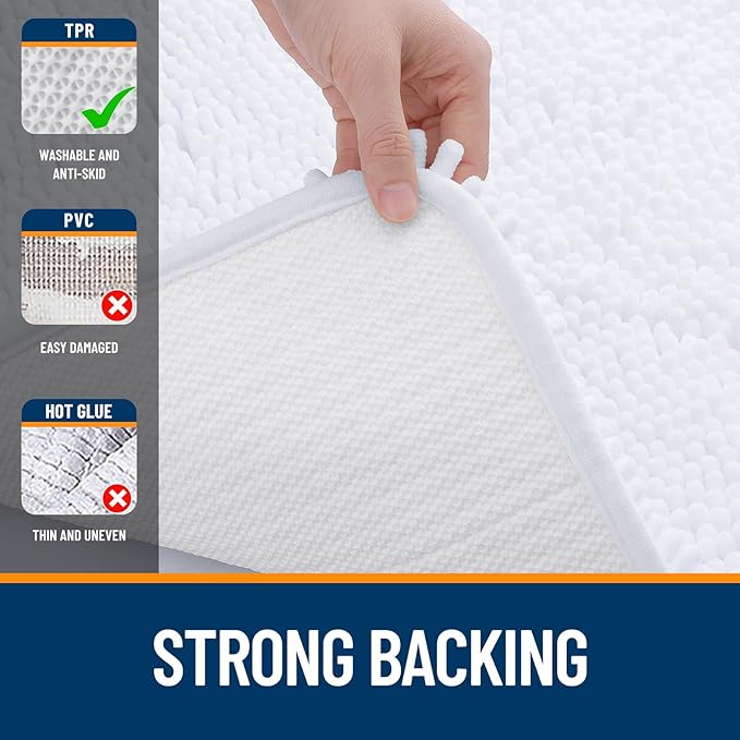 OLANLY Bathroom Runner Rugs 44x24, Extra Soft Absorbent Chenille Bath Rugs, Rubber Backing Quick Dry, Machine Washable Long Bath Mats for Bathroom Floor, Tub and Shower, Home Decor Accessories, White
