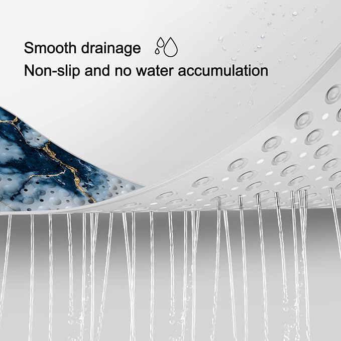 LNOND Marble Bath Tub Mat Non Slip, Extra Long 40 X 16 Inch Anti Slip Mat for Bathtub, Navy Blue Gold Marble Shower Mat with Drain Holes and Suction Cups, Machine Washable