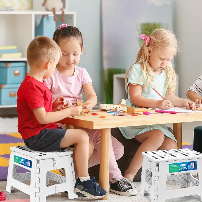 Dyforce Folding Step Stool 9 Inch, Kids Step Stool, Heavy Duty Step Stools for Adults, Compact Foot Stools, Light-Weight Toddler Step Stools for Kitchen, Bathroom, Holds Up to 300 lbs (White)