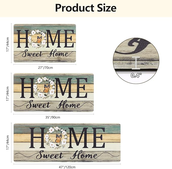 Yamaziot Anti Fatigue Kitchen Rug Set of 3, Non-Slip Waterproof Farmhouse Cushioned Comfort Standing Floor Mat for Kitchen, Office, Sink, Laundry