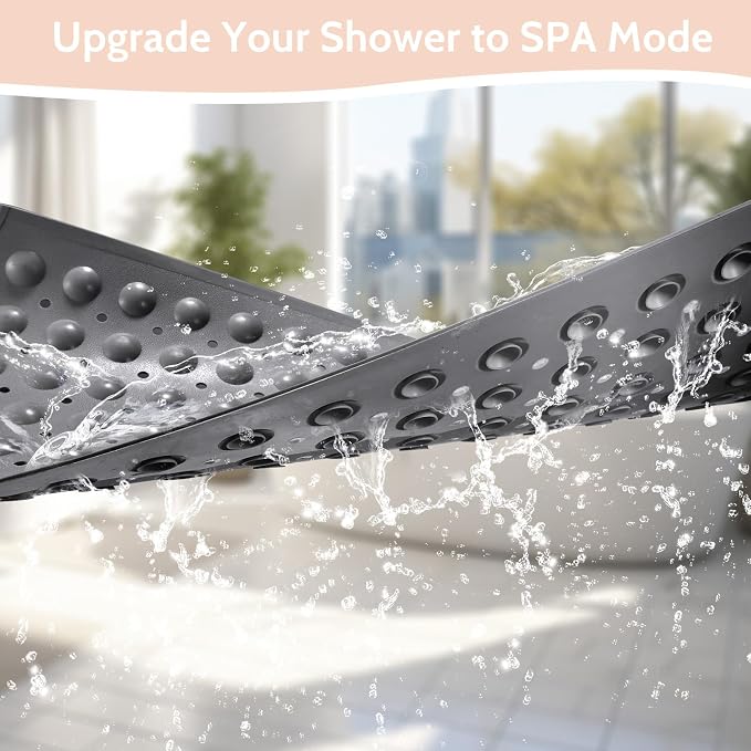 WarmSnow Non Slip Shower Mats for Inside Shower 15 x 27.5 Inch, TPE Bathtub Mat Non-Slip, Bath Mat for Tub with Suction Cups, Drain Holes Bath Tub Mat for Bathroom, Dark Gray