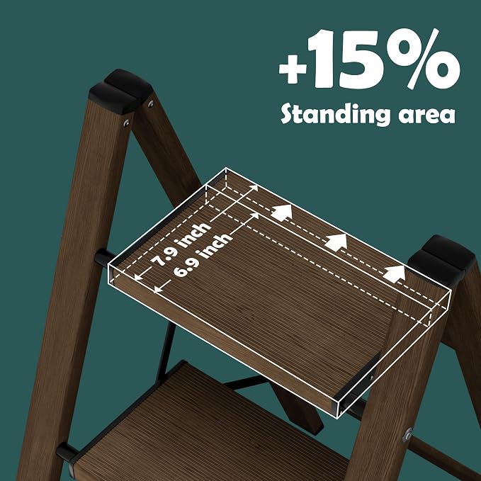 Taranta 2 Step Ladder,Aluminum Lightweight Folding 2 Step Stool with Anti-Slip Wide Pedal,330lbs Capacity Step Ladder for Household,Kitchen,Office - Walnut