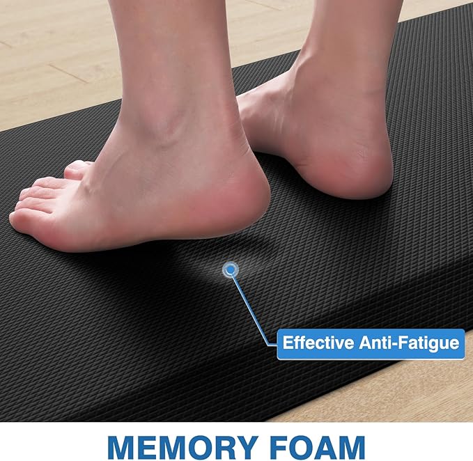 StepRite Kitchen Mats, 2PCS Kitchen Rugs, Cushioned Anti Fatigue Kitchen Mats for Floor, Non-Slip Standing Desk Mat, Waterproof Kitchen Rug Set for Kitchen,20" x 32"+20" x 94.5"-Full 1inch Thick,Black
