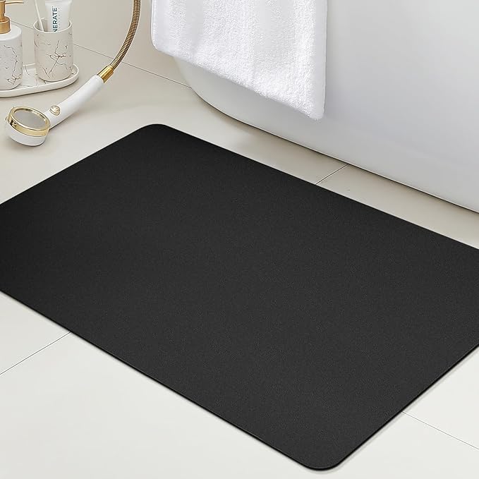 ACCUMTEK Non Slip Bath Mat, Thin Bathroom Rugs Fit Under Door, Quick Dry Bath Mats, Machine Washable Bath Rugs for Bathroom, Bathtub & Kitchen, Bathtub & Kitchen, Black/Solid/36 x24