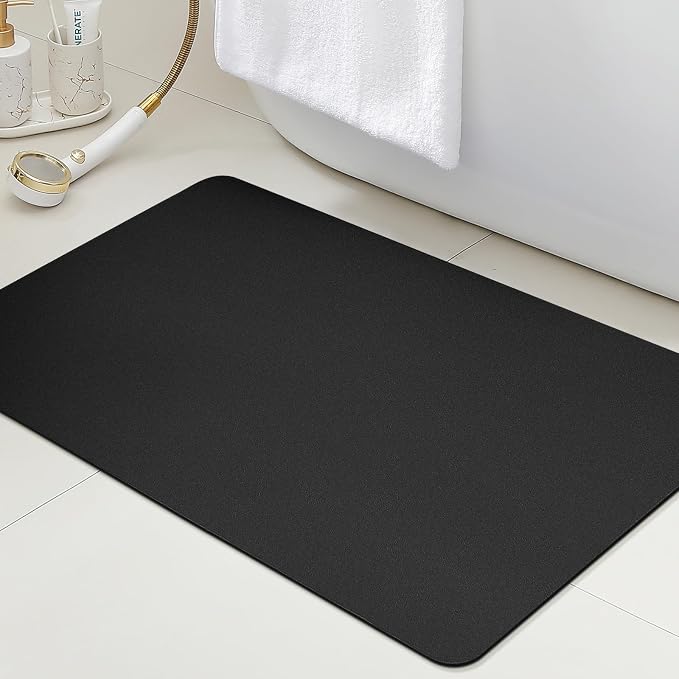 ACCUMTEK Non Slip Bath Mat, Thin Bathroom Rugs Fit Under Door, Quick Dry Bath Mats, Machine Washable Bath Rugs for Bathroom, Bathtub & Kitchen, Bathtub & Kitchen, Black/Solid/24 x17