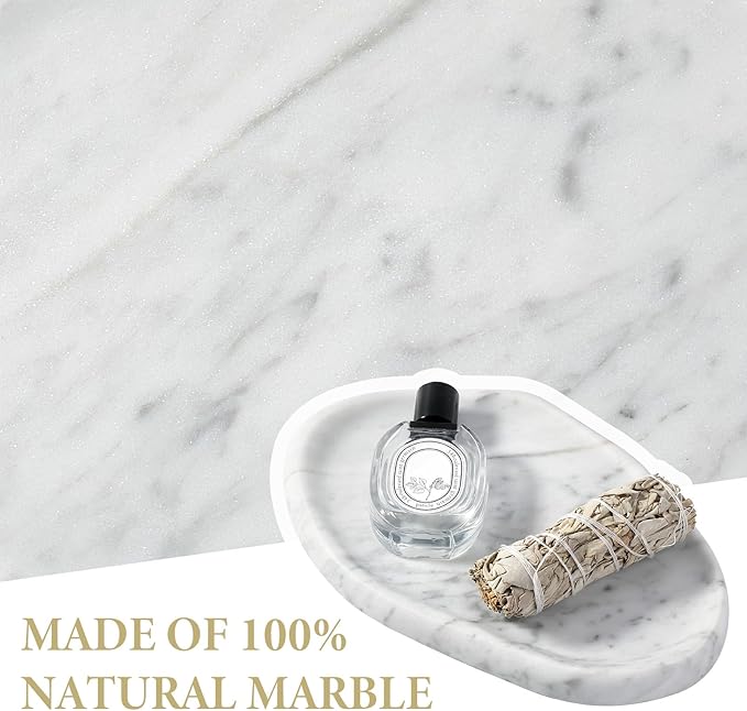 Koville Luxurious Natural Marble Vanity Tray for Home Decor, Cloud Shape Serving Stone Key Tray, 10" x 7" Marble Storage Trays for Bathroom, Stone Plate for Perfume, Candle and Jewelry（Bianco Carrara）