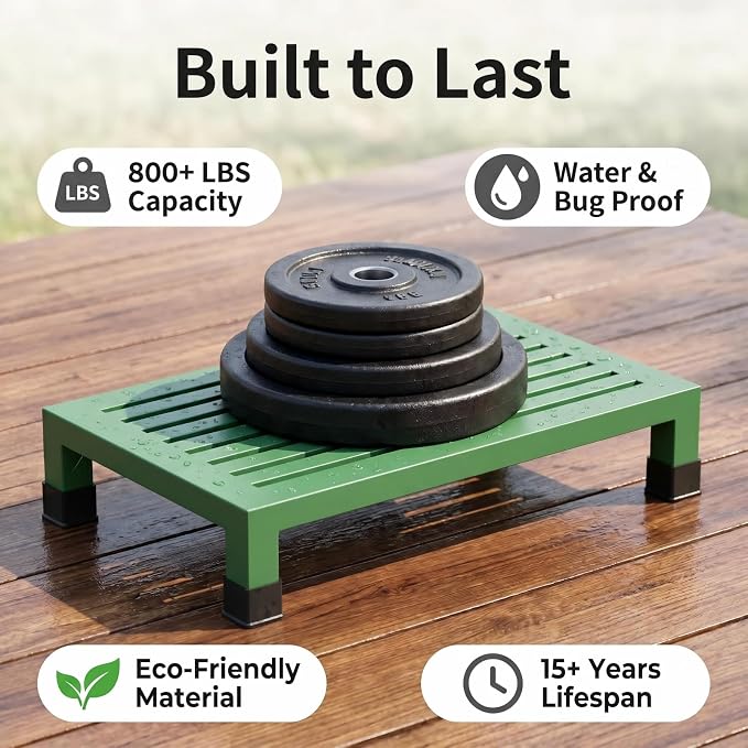 One Step Stool Platform 3.8" Height for Adults, Kids. Heavy Duty/Portable/Nonslip/Durable Construction Safe Step Stool for Bedroom/Kitchen Bed, Bathroom,Kitchen，Garden (Green)