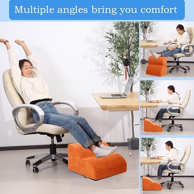 Foot Rest for Under Desk at Work.Multifunctional 3-Tier Foot Stool,with Washable Footrest.for Under Desk,Office Chair Gaming Chair & Sofa,Leg Elevation Pillow,Supports Posture (Orange)