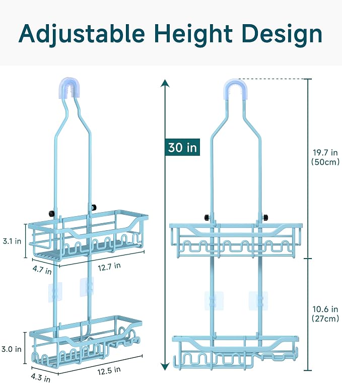 Upgraded Extended Length Shower Organizer with Hooks, Rustproof Shampoo Soap Holder, Large Hanging Bathroom Caddy