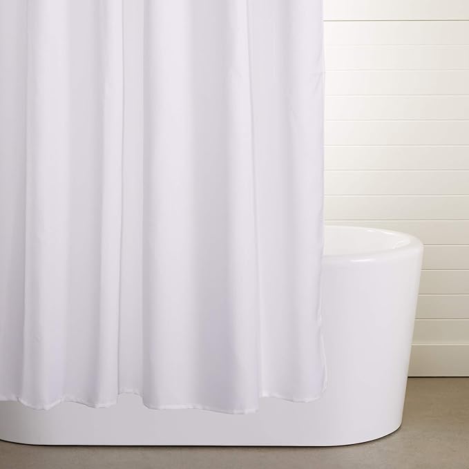 Amazon Basics Linen Style Bathroom Shower Curtain, 100% Polyester, 72" x 72", Bright White