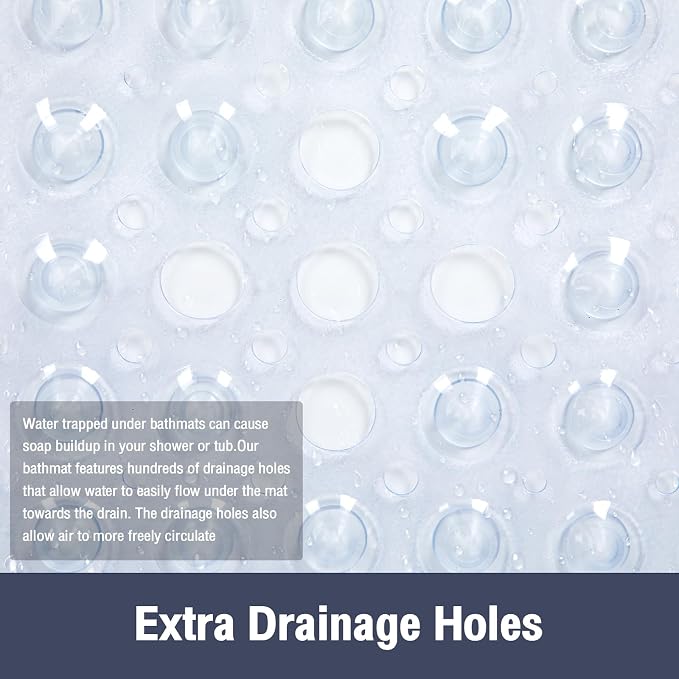 Clear Square Shower Mat Bathtub Mat Non Slip 21x21 Inch, Square Bath Mat for Inside Shower Tub, Shower Stall Mats for Bathroom Floor, Big Suction Cups Drain Hole, Easy Washable, BPA-Free