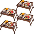 Fibogollo 4 Pack Bamboo Bed Tray Table with Folding Legs,Breakfast Trays,Serving Tray for Food and Snack,Laptop Trays for Working(Brown)
