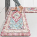KIMDOE Kitchen Rugs and Mats 2 PCS Cushioned Anti Fatigue Kitchen Floor Mat Non-Skid Waterproof Kitchen Runner Rug Rose Red Laundry Room Rug Boho Desk Mat for Home Kitchen Decor, Floors, Office