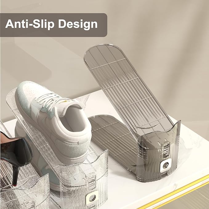 CiBiZi Adjustable Shoe Slots Organizers Clear Shoe Space Saver Shoe Stacker Shoe Rack Holder Oraganizers for Closet Cabinet Storage Grey 20Pack