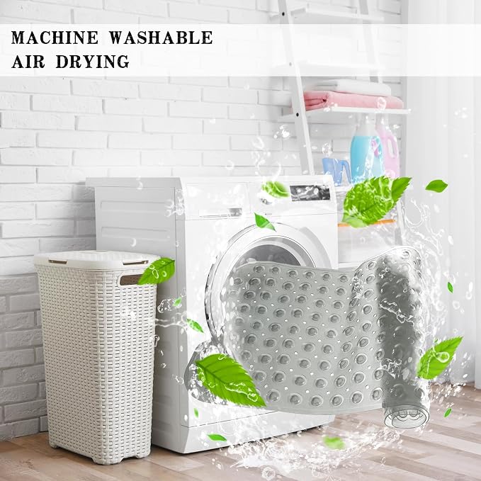 Bathtub and Shower Mats, Extra Long Non-Slip Bath Tub Mat 39 x 16 Inch, Machine Washable Bathmat with Suction Cups & Drain Holes for Bathroom Floor, Clear Grey