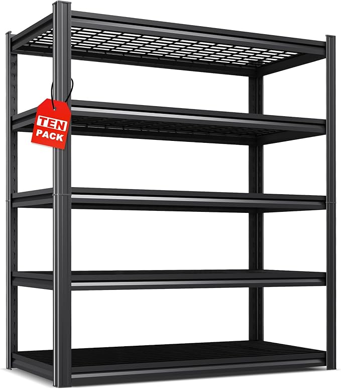 Set of 10 Garage Shelving-3000 lbs 5 Tier Storage Shelves,Adjustable Heavy Duty Metal Shelving Unit and Storage Large Wire Rack,Utility Steel Shelf for Warehouse Industrial Pantry Basement 71"x46"x18"