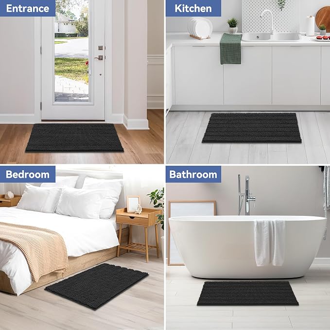 Bcoimo Large Bathroom Rug, Chenille Bath Mat with High Low Pile Design, Soft Absorbent Non Slip Bath Rug, Machine Washable Quick Dry Mat for Shower, Tub, Sink and Vanity