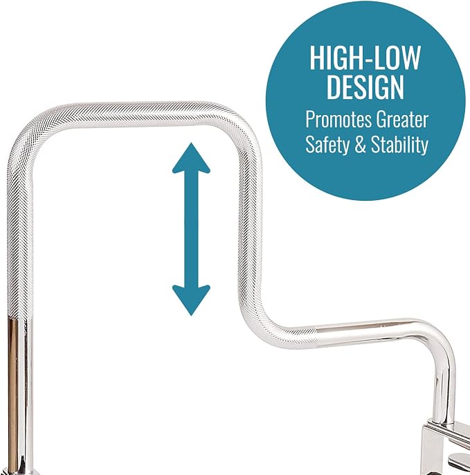 DMI Chrome Plated Adjustable Grab Bars for Bathtub and Showers for Seniors, Rust-Resistant Safety Rail with Textured Non-Slip Handle, 250 lb Capacity, Brackets Fit 3.3" - 5.8” Tub Walls