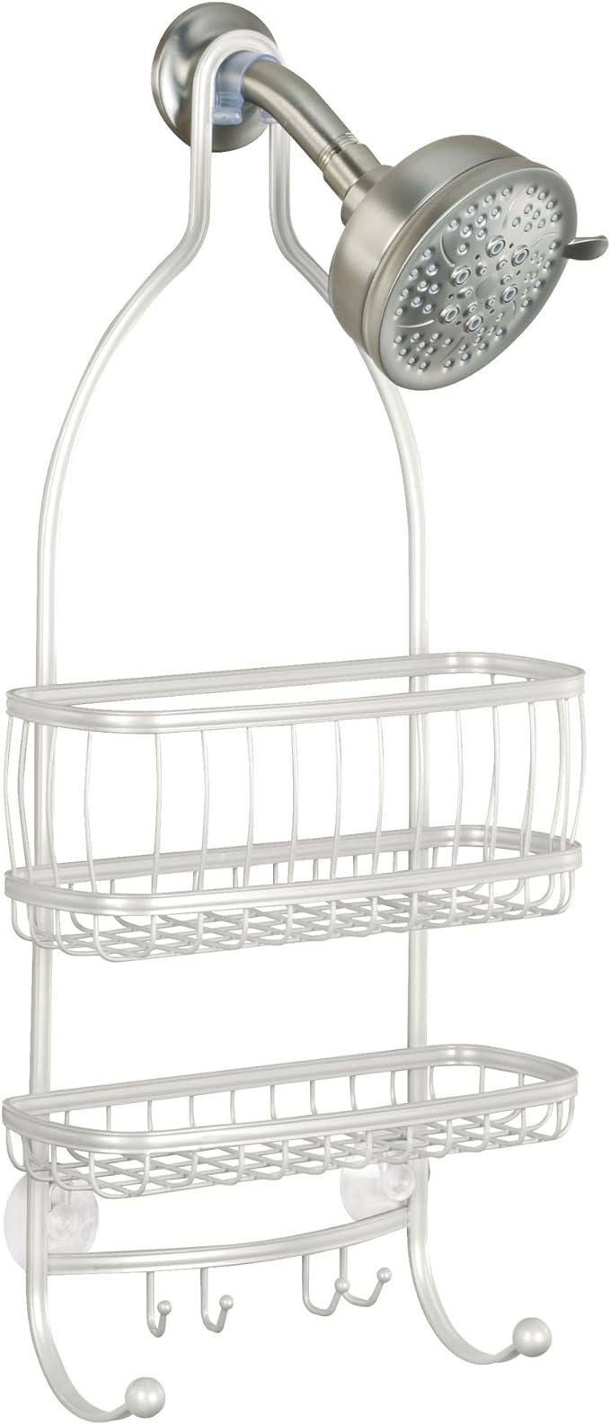 iDesign - 61974 York Metal Wire Hanging Shower Caddy, Extra Wide Space for Shampoo, Conditioner, and Soap with Hooks for Razors, Towels, and More, 10" x 4" x 22", Pearl White
