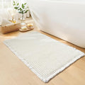 White Bathroom Rugs, Waffle Bath Mat Non Slip Washable, Super Absorbent & Quick Dry, Boho Bath Mat Farmhouse Bathroom Decor, 24'' x 36'', White