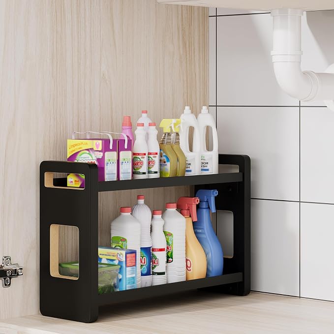 Bathroom Counter Organizer,Bathroom Counter Shelf,Bathroom Organizers,Under Sink Organizer,Cologne Organizer For Men,Cologne Cabinet,Fathers Day Gift for Dad(Black 2 Tier)