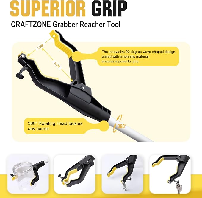 32" Grabber Reacher Tool, 2-Pack Foldable Reacher Grabber Pickup Tool with Shoe Horn, Trash Picker Upper Grabber with 360° Rotating Jaw & Magnet, Lightweight Grabbers for Seniors Heavy Duty