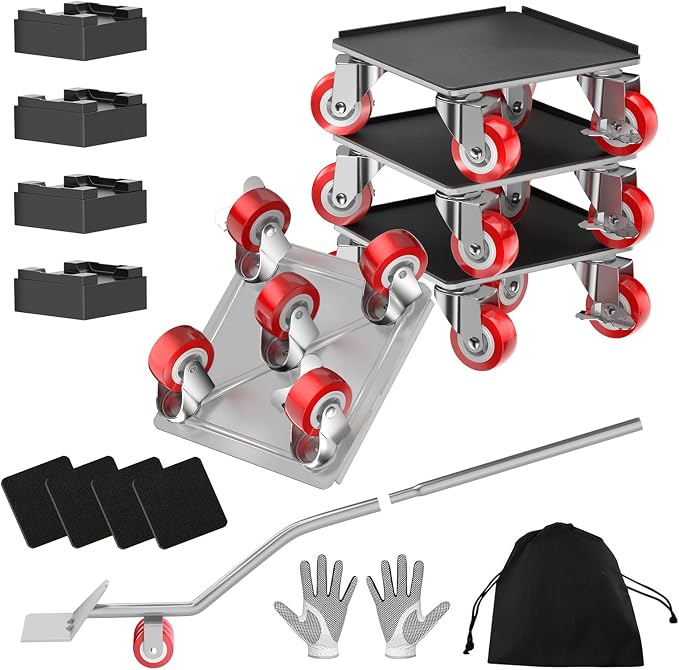LOYAL TIGER 1500LBS Heavy Duty Furniture Dolly Movers Set with Lifter, 5-Wheel Carbon Steel Moving Rollers with Locking Casters for Refrigerator, Washer, Sofa & Cabinet(5.4 Inch, Silvery)