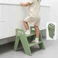 Wooden 2 Step Stool for Toddler Kids Bathroom Foldable 2-Step for Toilet Potty Training, Child Stepping Stool for Kitchen Nursery Bedroom Green