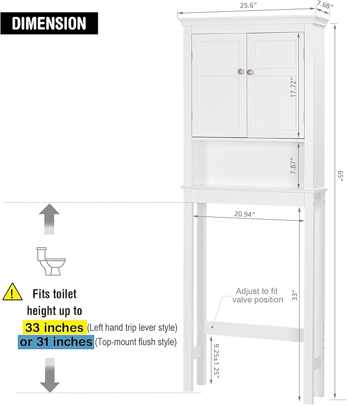 UTEX Over The Toilet Storage Cabinet, Over Toilet Bathroom Organizer with Adjustable Shelves, Above Toilet Storage Cabinet Space Saver, White