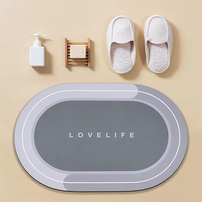 Rubber Bath mats Quick-Drying Non-Slip Bathroom mat Super Absorbent Bath mat Instant Dry Bath mat, Bathroom Rug in Front of The Kitchen Sink, Shower Room, Bathtub, Oval(Brown+17x47in)