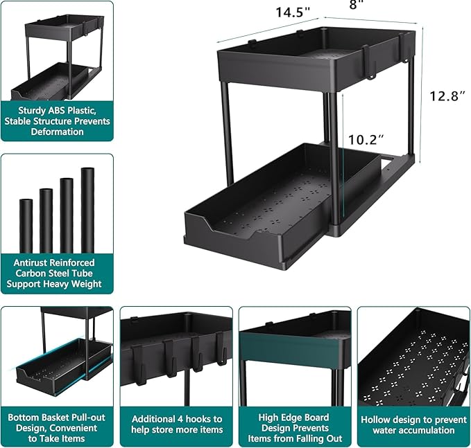 Under Sink Organizer -2 PACK|Pull Out Bathroom Organizer|2 Tier Slide Out Bathroom/Kitchen Organiers and Storage. (2 PACK Normal)