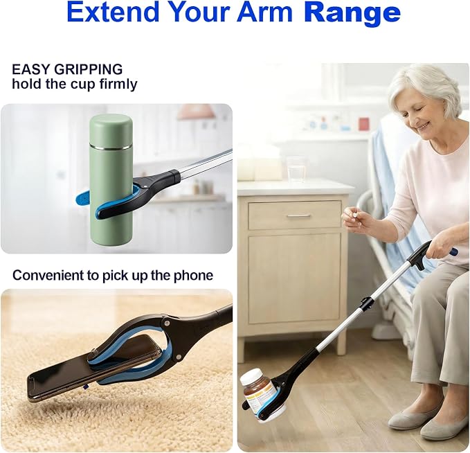 43" Magnetic Grabber Reacher Tool for Senior, 2 Pack Foldable Reaching Tool, Heavy Duty Pickup Trash Picker, Heavy Duty 4.2in Wide Claw Grabber Essentials Tool for Health, Surgery Recovery